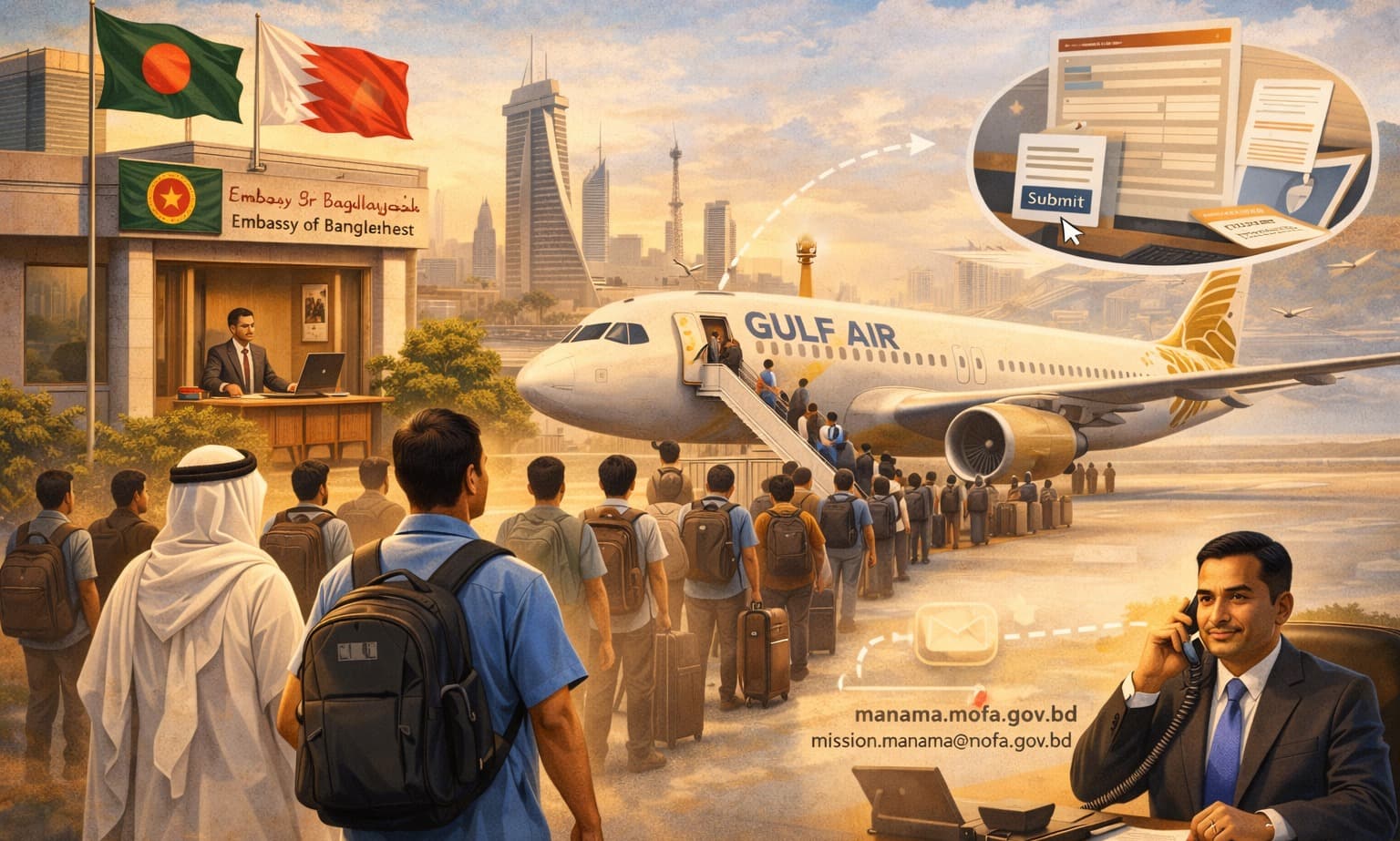বাহরাইন থেকে দেশে ফিরতে আগ্রহী প্রবাসীদের জন্য দূতাবাসের বিশেষ উদ্যোগ